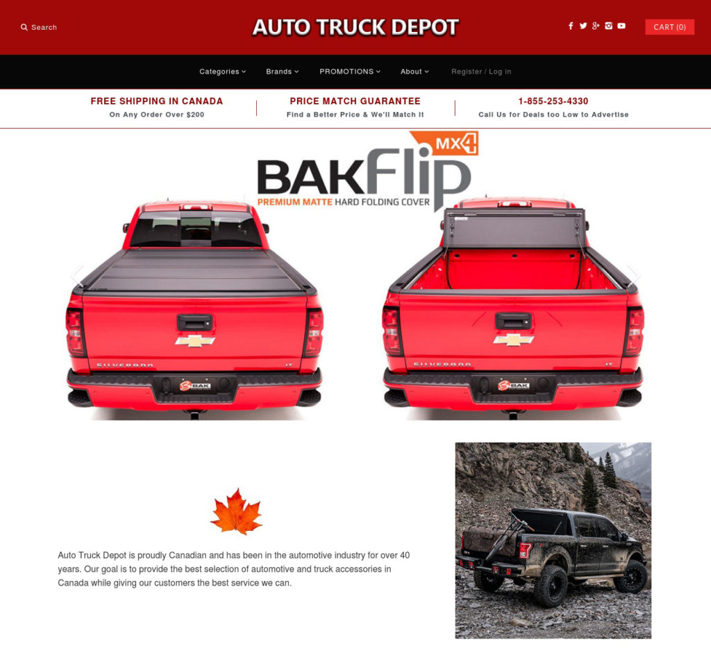 Home page banner design on Auto Truck Depot website