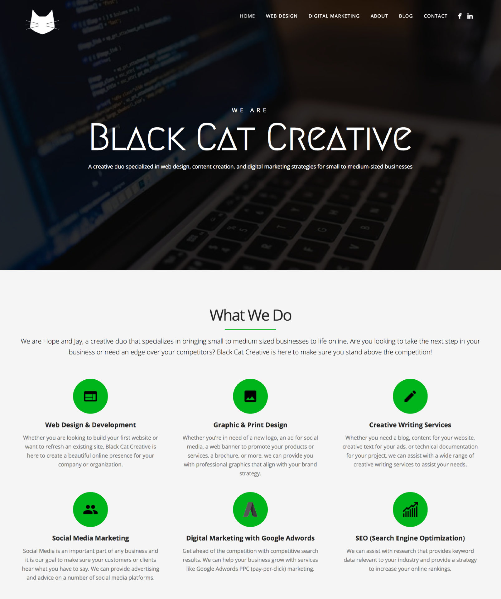 Black Cat Creative website home page design